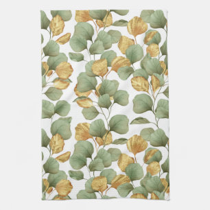 Grün und Gold Blätter. Muster Geschirrtuch