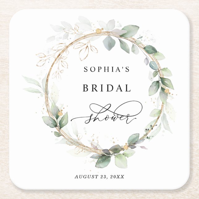 Grün und Gold: Brautparty Rechteckiger Pappuntersetzer (Vorderseite)