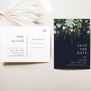 Grün und Gold Dunkle Navy Save The Date Postkarte