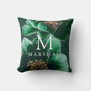 Grün und Gold Elegantes florales Monogramm Familie Kissen