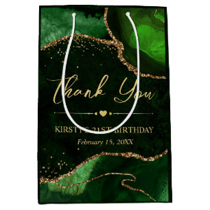 Grün und Gold Faux Glitter Achat Geburtstag Mittlere Geschenktüte