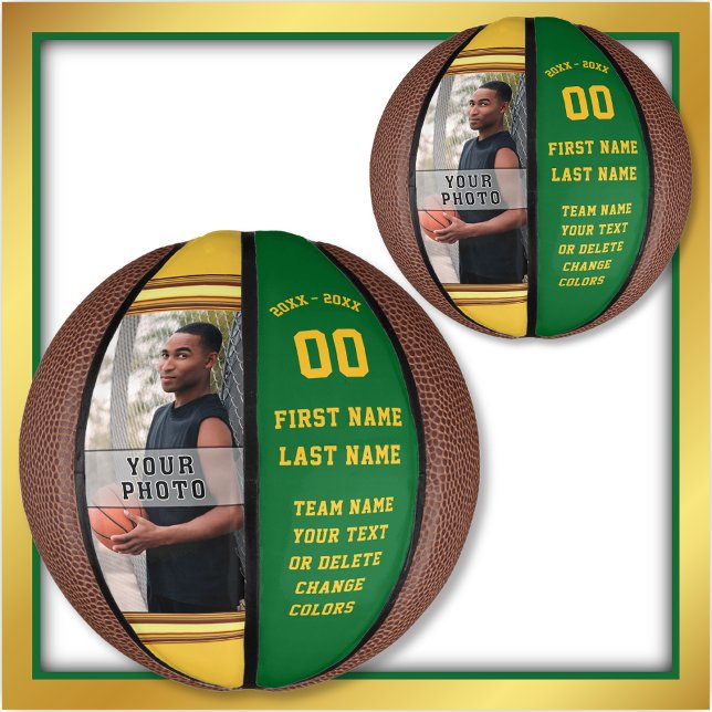 Grün und Gold, Foto, Custom Mini Basketball, Basketball (Senior night gift ideas for basketball. Green and Gold Basketball. Gifts for basketball players.)