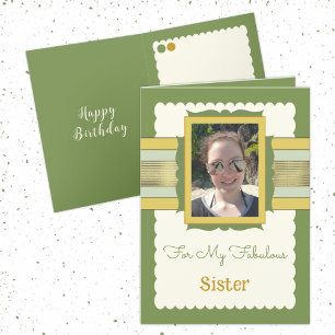 Grün und Gold fügen Fotoschwester Geburtstag hinzu Karte
