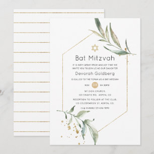 Grün und Gold Glitter geometrische Bat Mitzwa Einladung