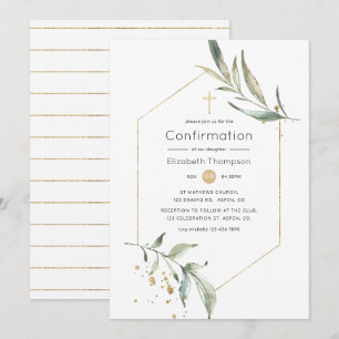 Grün und Gold Glitter Geometrische Konfirmation Einladung