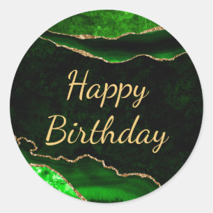 Grün und Gold Glitter-Marmor-Achat-Geburtstag Runder Aufkleber