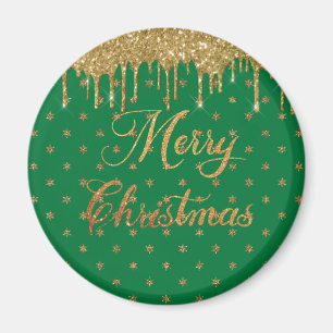 Grün und Gold glitzern - Frohe Weihnachten  Magnet