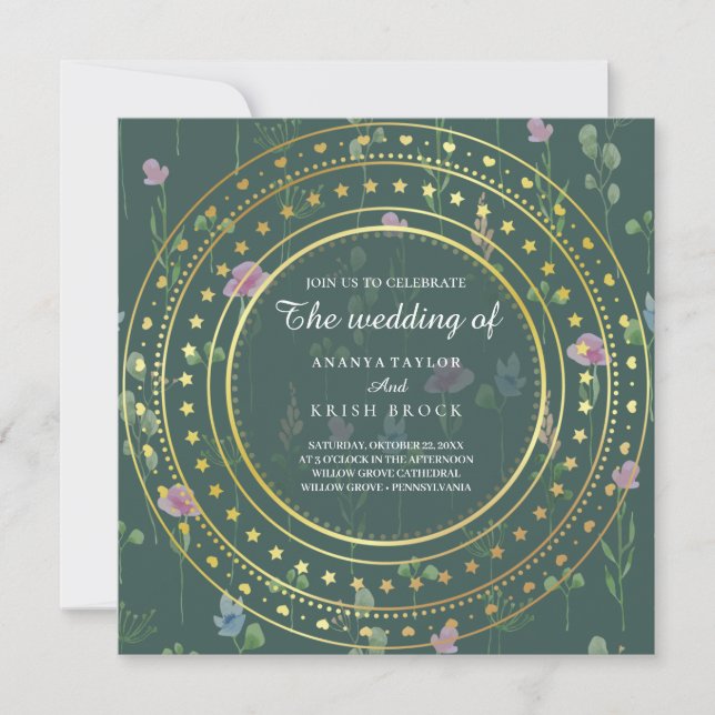 Grün und Gold, Hochzeit Einladung (Vorderseite)