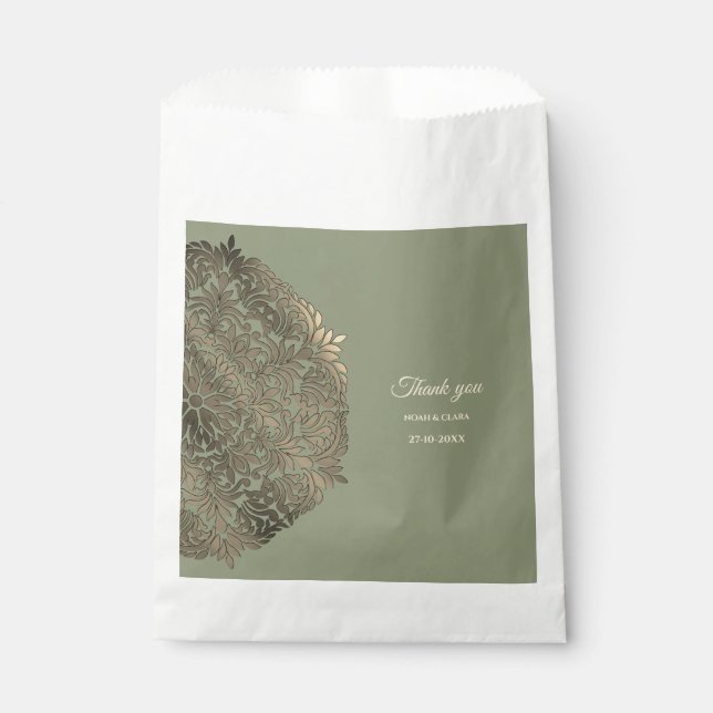 Grün und Gold Hochzeit mit elegantem Luxus Geschenktütchen (Vorderseite)