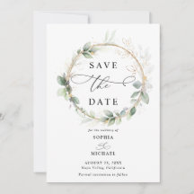 Grün und Gold Hochzeit Save-the-Date-Einladung