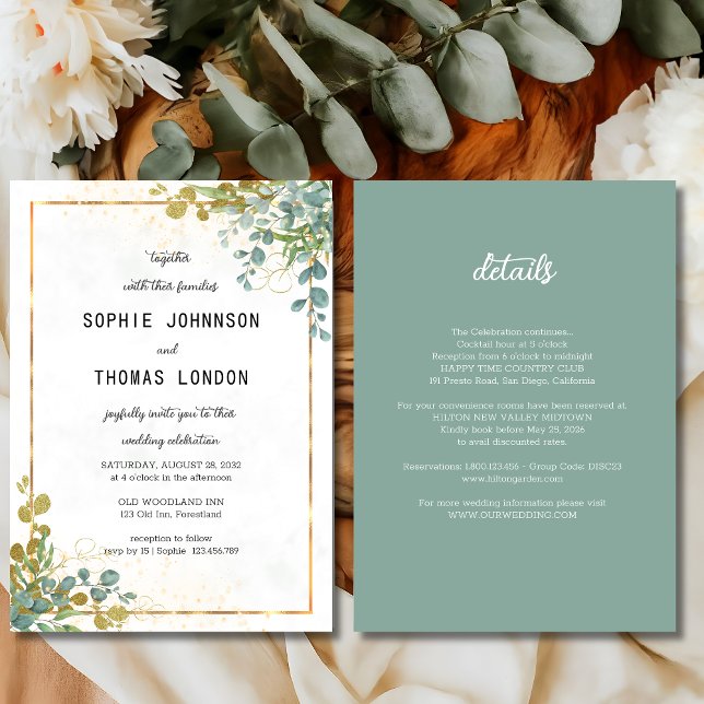 Grün und Gold in einer Eukalyptusfarbe Einladung (Von Creator hochgeladen)