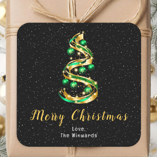 Grün und Gold Ornamente Frohe Weihnachten Quadratischer Aufkleber
