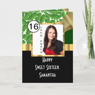 Grün und Gold personalisiert 16 . Geburtstag Karte