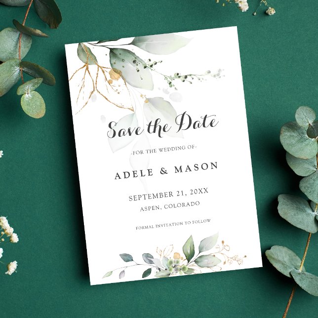 Grün und Gold Save the Date Hochzeit botanisch (Von Creator hochgeladen)