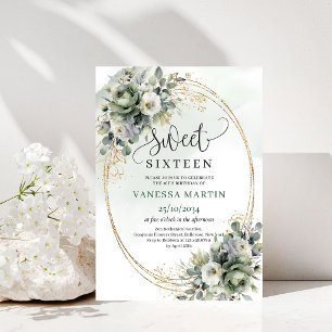 Grün und Gold Sweet Sixteen Dusty Green Einladung