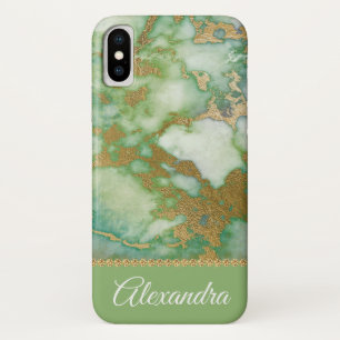 Grün und Goldelegantes Marmorierunggirly iPhone X Hülle