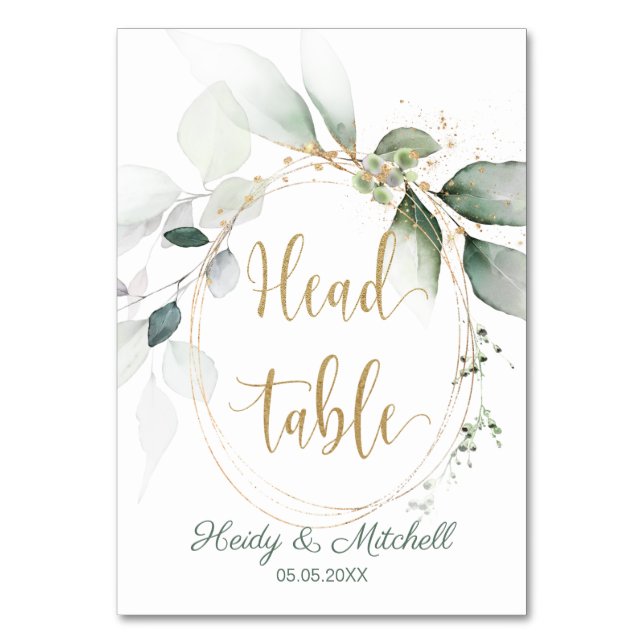 Grün- und Goldfolien, Kopftisch, Tischnummer (Vorderseite)