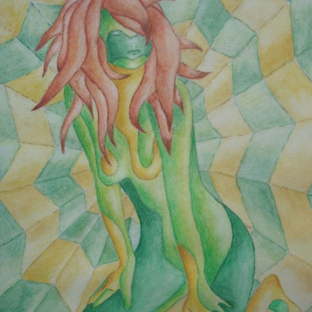 Grün- und Goldfrau, die abstrakte moderne Kunst da Puzzle (Von Creator hochgeladen)