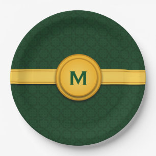 Grün und Goldhochzeits-Monogramm A04 Pappteller