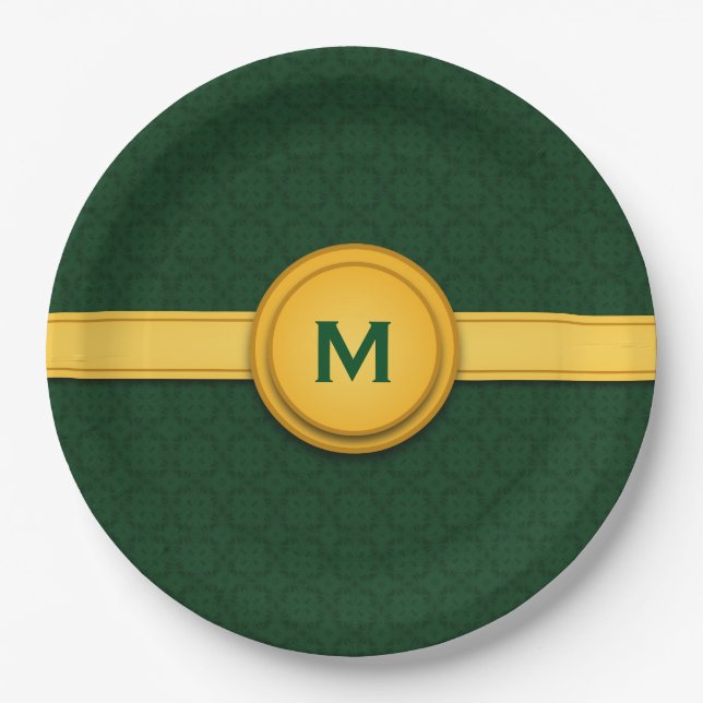 Grün und Goldhochzeits-Monogramm A04 Pappteller (Vorderseite)