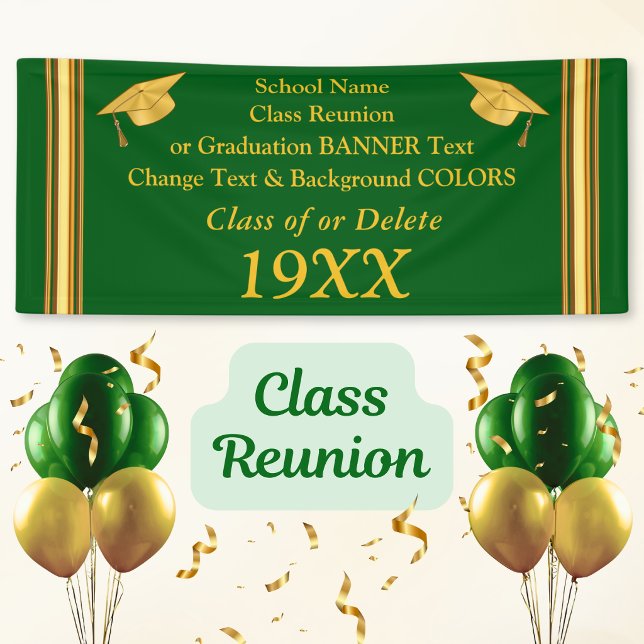 Grün und Goldklassen-Wiedersehen-Fahne oder Banner (Green and Gold, Class Reunion Banners. 50 year class reunion, 60th, 55th, 45th, 40th or Any Year.)