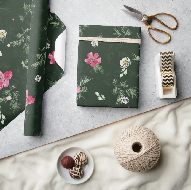 Grün und grün Weihnachten Blume Geschenkpapier