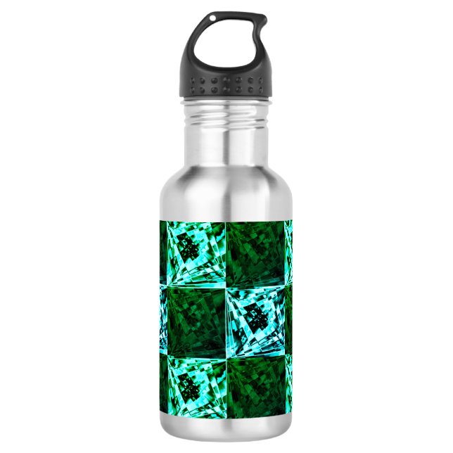 Grün und Himmelblau Schach oder Zyan mit Rechteck Edelstahlflasche (Vorderseite)