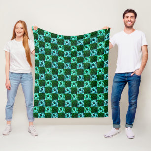 Grün und Himmelblau Schach oder Zyan mit Rechteck Fleecedecke