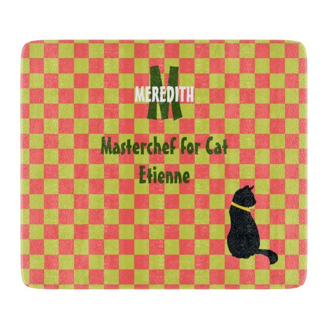 Grün- und Korallenrosa Karos in leuchtenden Farben Schneidebrett (Vorderseite)