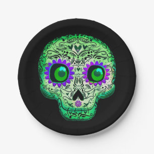 Grün und Lila glühend Zuckerkulösser Halloween Pappteller