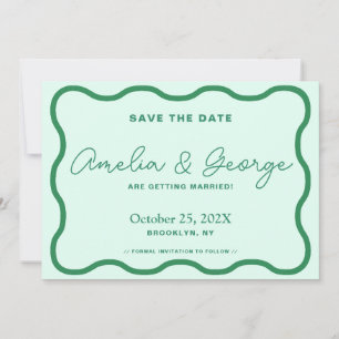 Grün und Mint gewellte Retro-Optik Save The Date