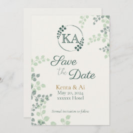 Grün und Mongramm Hochzeit Speichern Sie die Datum Einladung
