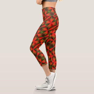 Grün und Orange Abstraktes Muster Capri Leggings