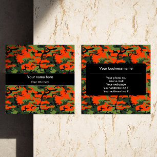 Grün und Orange Camo, Tarnung, Militär, Armee Quadratische Visitenkarte