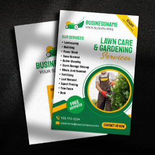 Grün- und Orange-Rasenpflege-Gartenservice Flyer