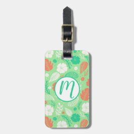 Grün- und Orangefarbenes tropisches Blattmuster Gepäckanhänger