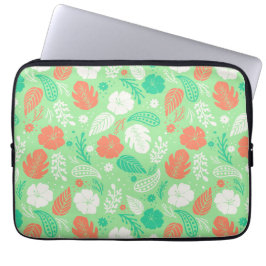Grün- und Orangefarbenes tropisches Blattmuster Laptopschutzhülle