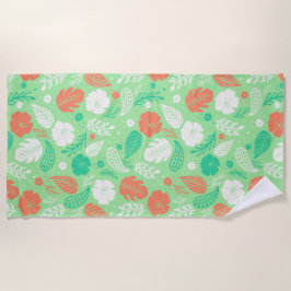 Grün- und Orangefarbenes tropisches Blattmuster Strandtuch