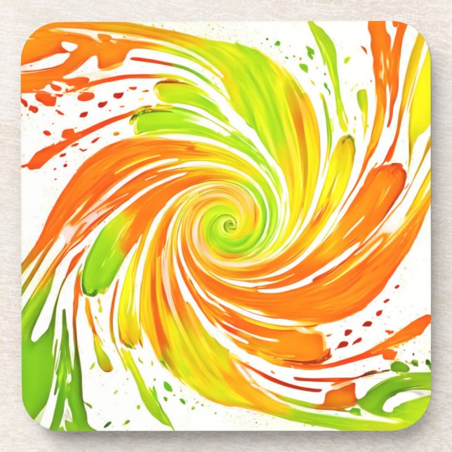 Grün- und Orangenspiraldesign Getränkeuntersetzer (Vorderseite)