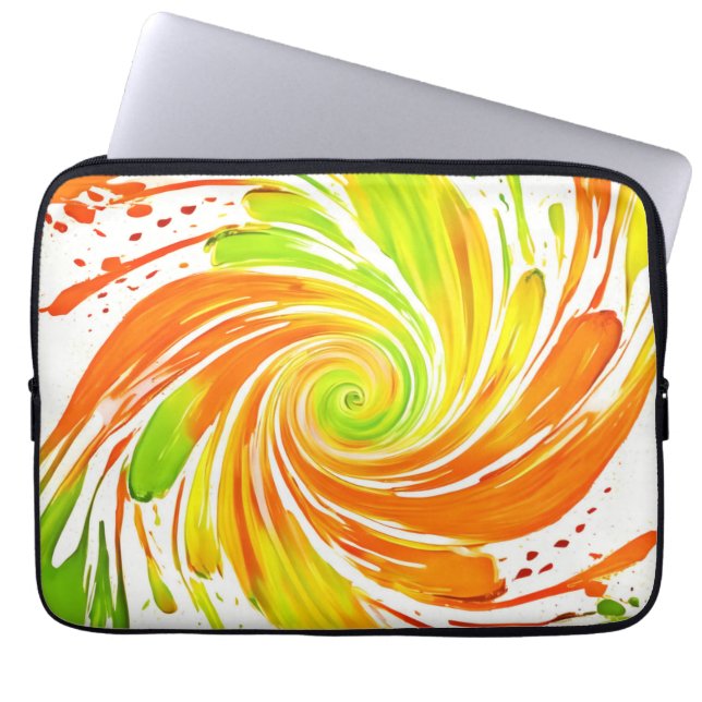 Grün- und Orangenspiraldesign Laptopschutzhülle (Vorderseite)