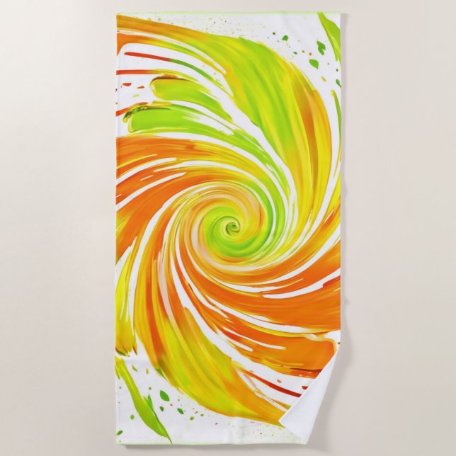 Grün- und Orangenspiraldesign Strandtuch (Vorderseite)