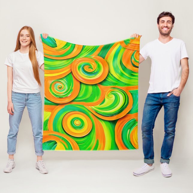 Grün- und Orangenspirale Fleecedecke (Beispiel)