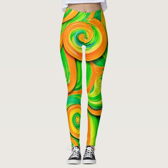 Grün- und Orangenspirale Leggings (Vorderseite)