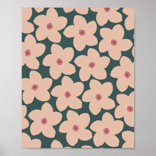 Grün und Pfirsich Retro-Blume Poster