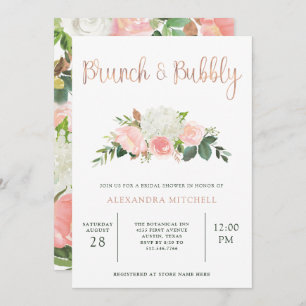 Grün und Rosa Blume Brunch & Bubble Einladung