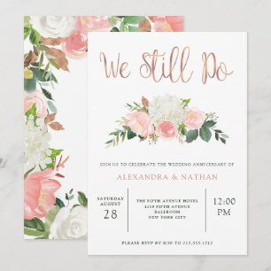 Grün und rosa Blumen Hochzeitstag Einladung