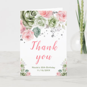 Grün und Rosa Blumenbäume Geburtstag Dankeskarte