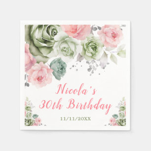 Grün und Rosa Blumenbäume Geburtstag Serviette
