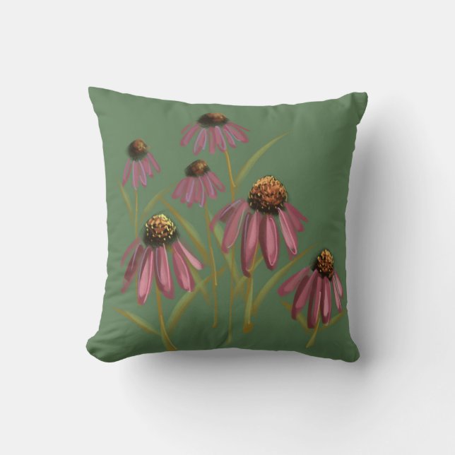 Grün und rosa Blüte - Echinacea Art Kissen (Vorderseite)