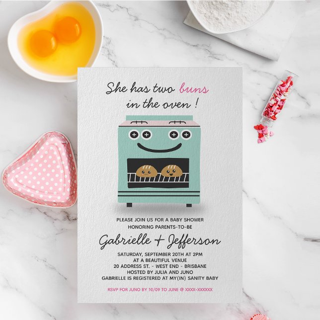 Grün und rosa Blüten in der Oven Twins Kinderdusch Einladung (Von Creator hochgeladen)